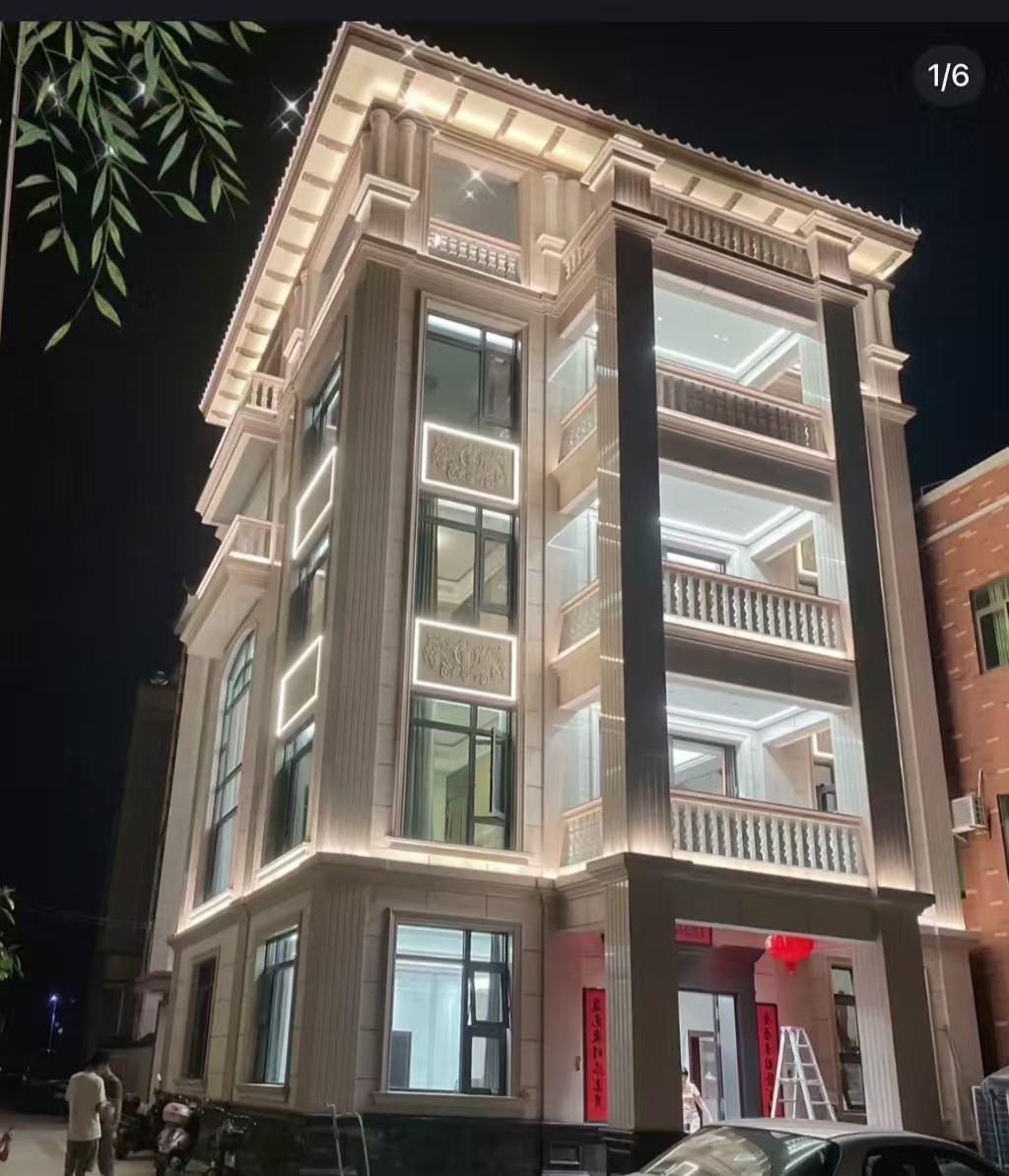 陇南 芝麻白花岗岩别墅外墙夜间效果