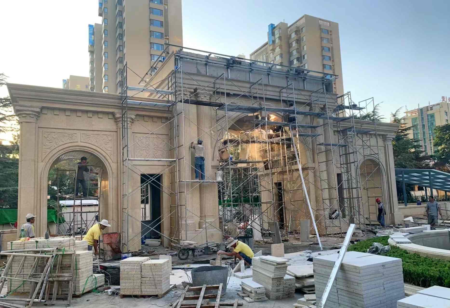 陇南 黄金麻荔枝面花岗岩小区门楼外墙干挂