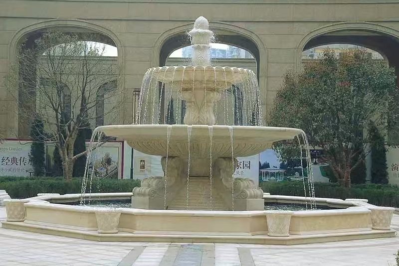 陇南 黄金麻花岗岩异型加工——户外庭院石雕流水喷泉